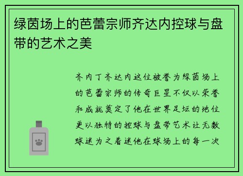 绿茵场上的芭蕾宗师齐达内控球与盘带的艺术之美